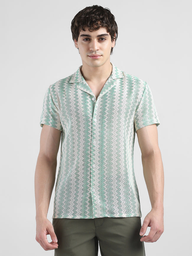 Men Lace See through Green Casual Shirt