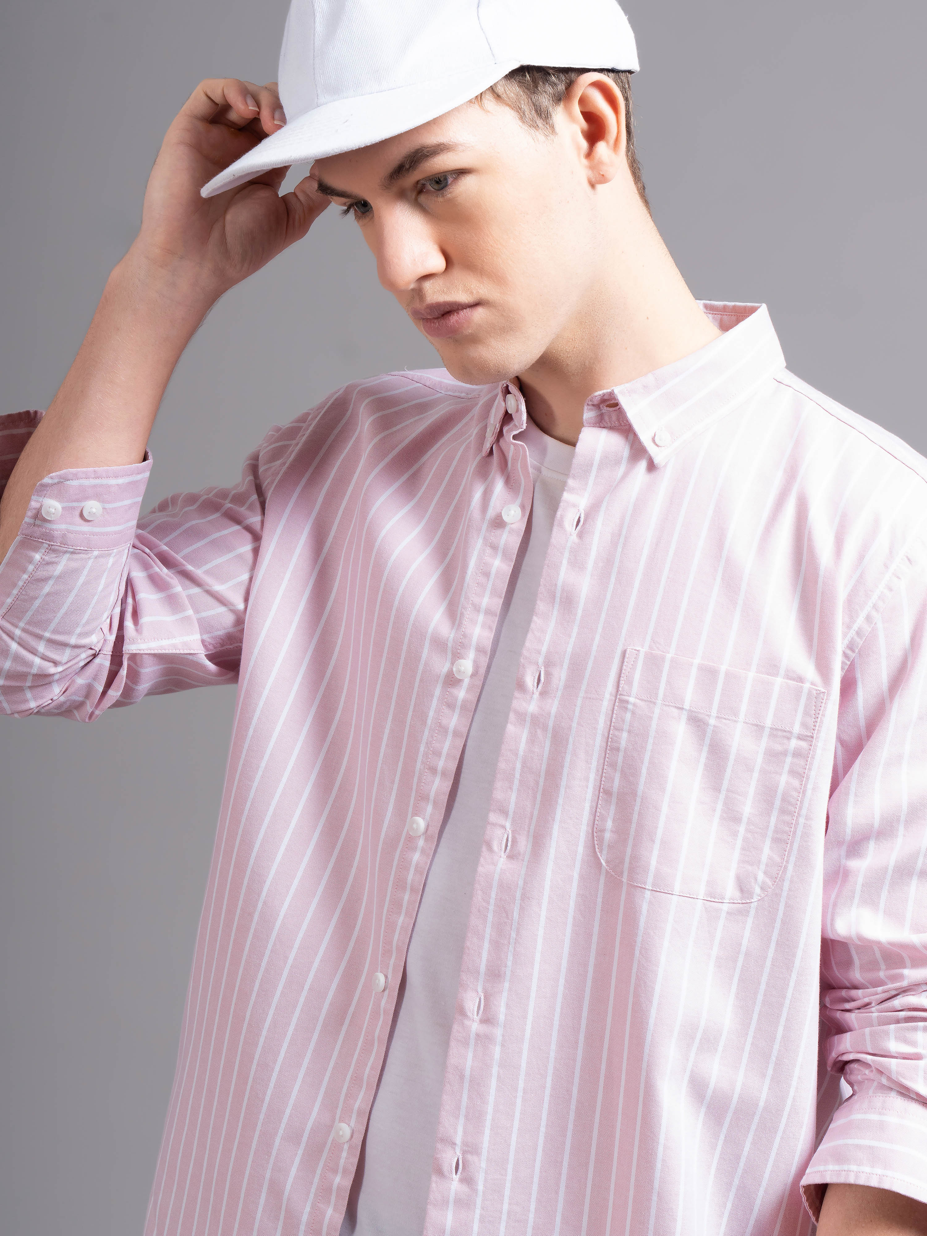 Men Peach Striped Shirt