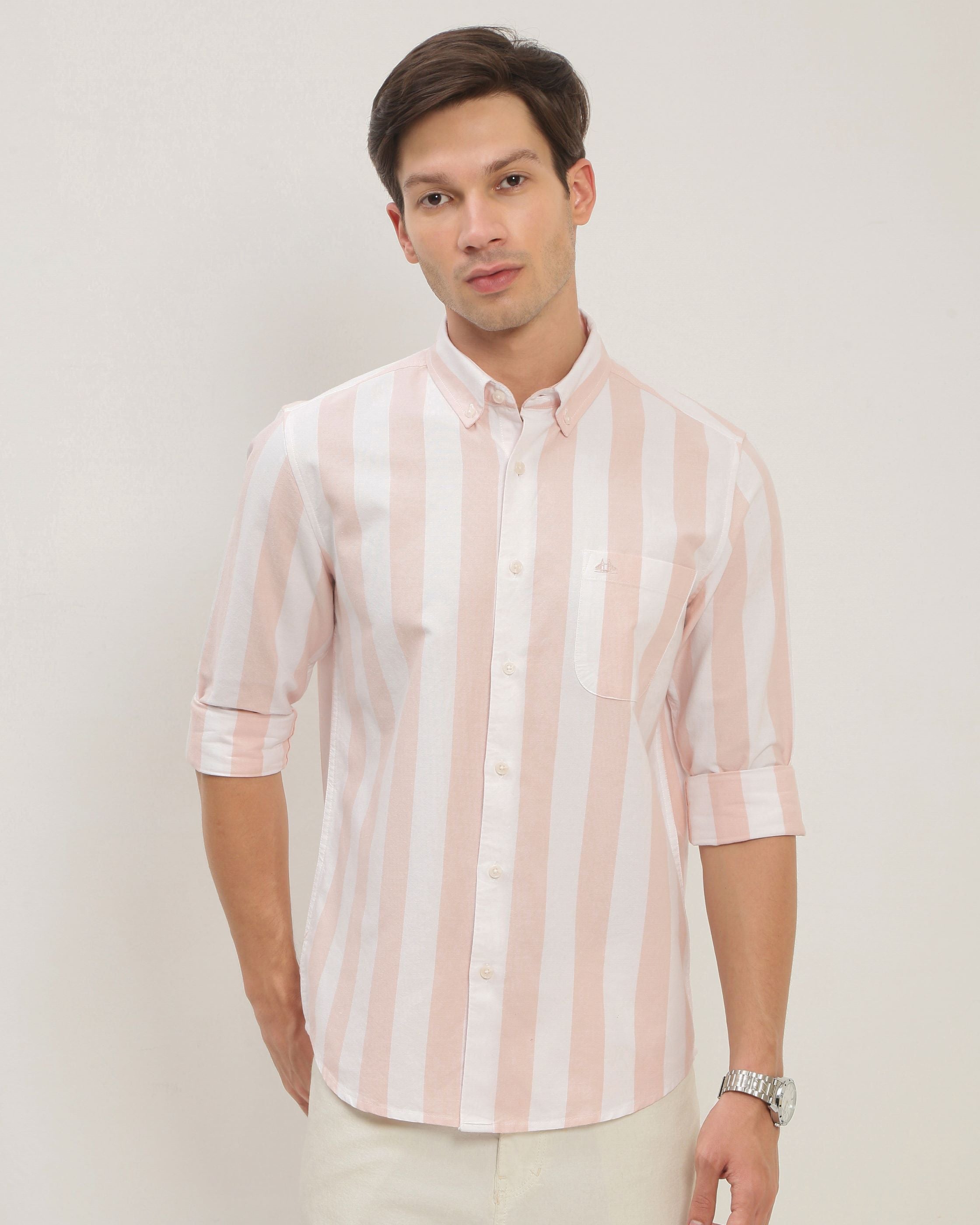 Men Orange Striped Shirt