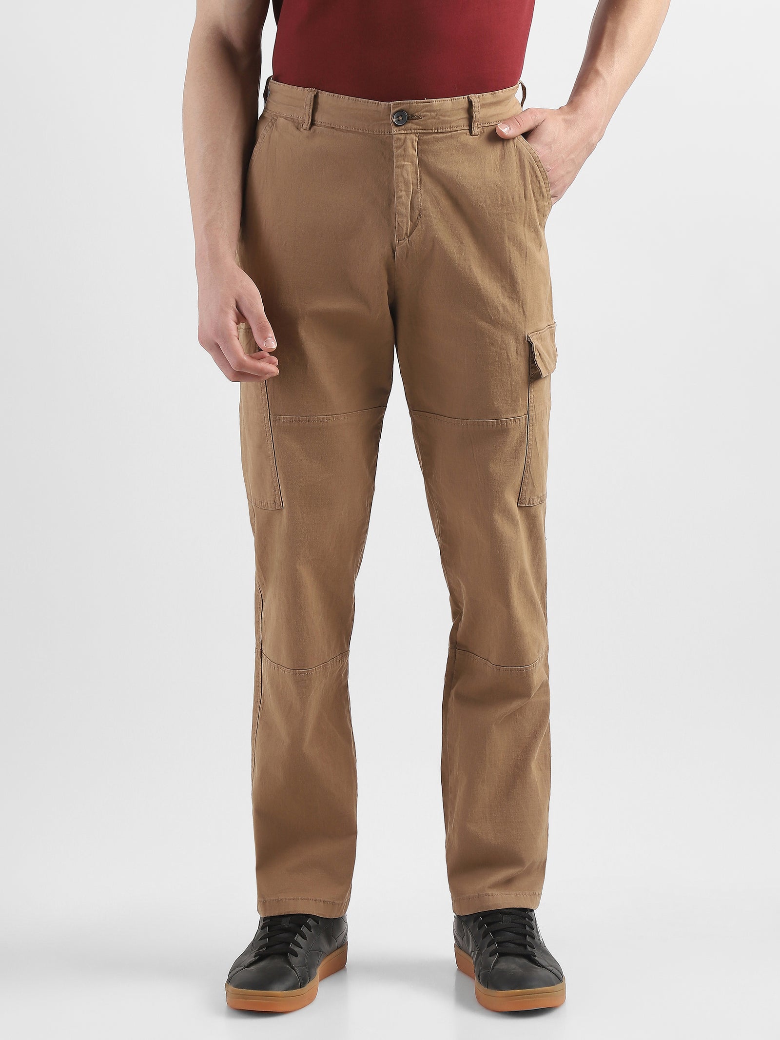 Men Khaki Comfort Cargo Pants with 6 Pockets