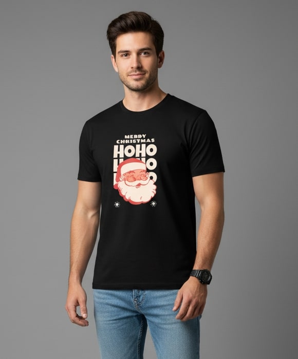 Men Printed Black Cotton Tshirt