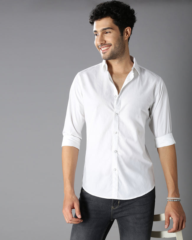 Men White Cotton Slim Shirt