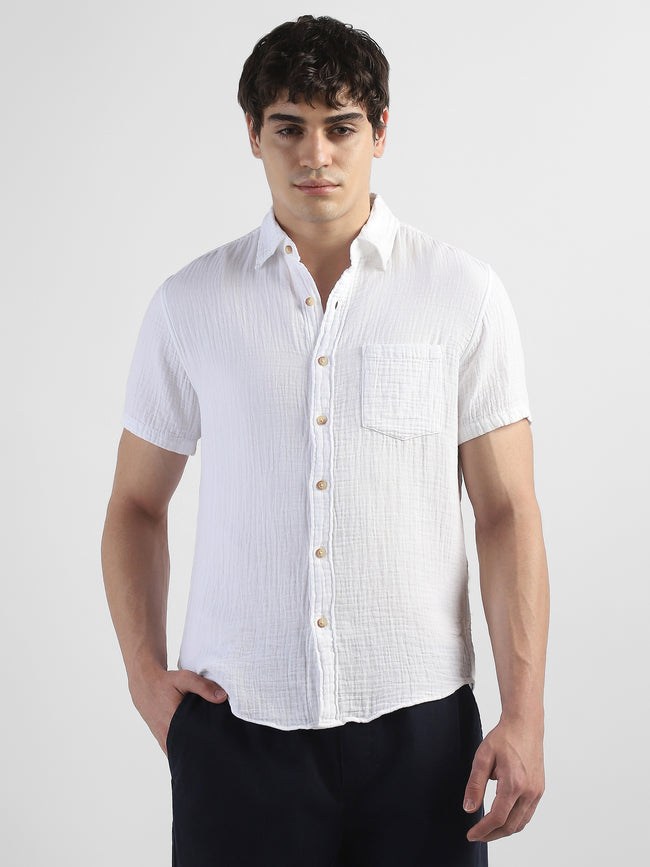 Men White Double Cloth Casual Shirt