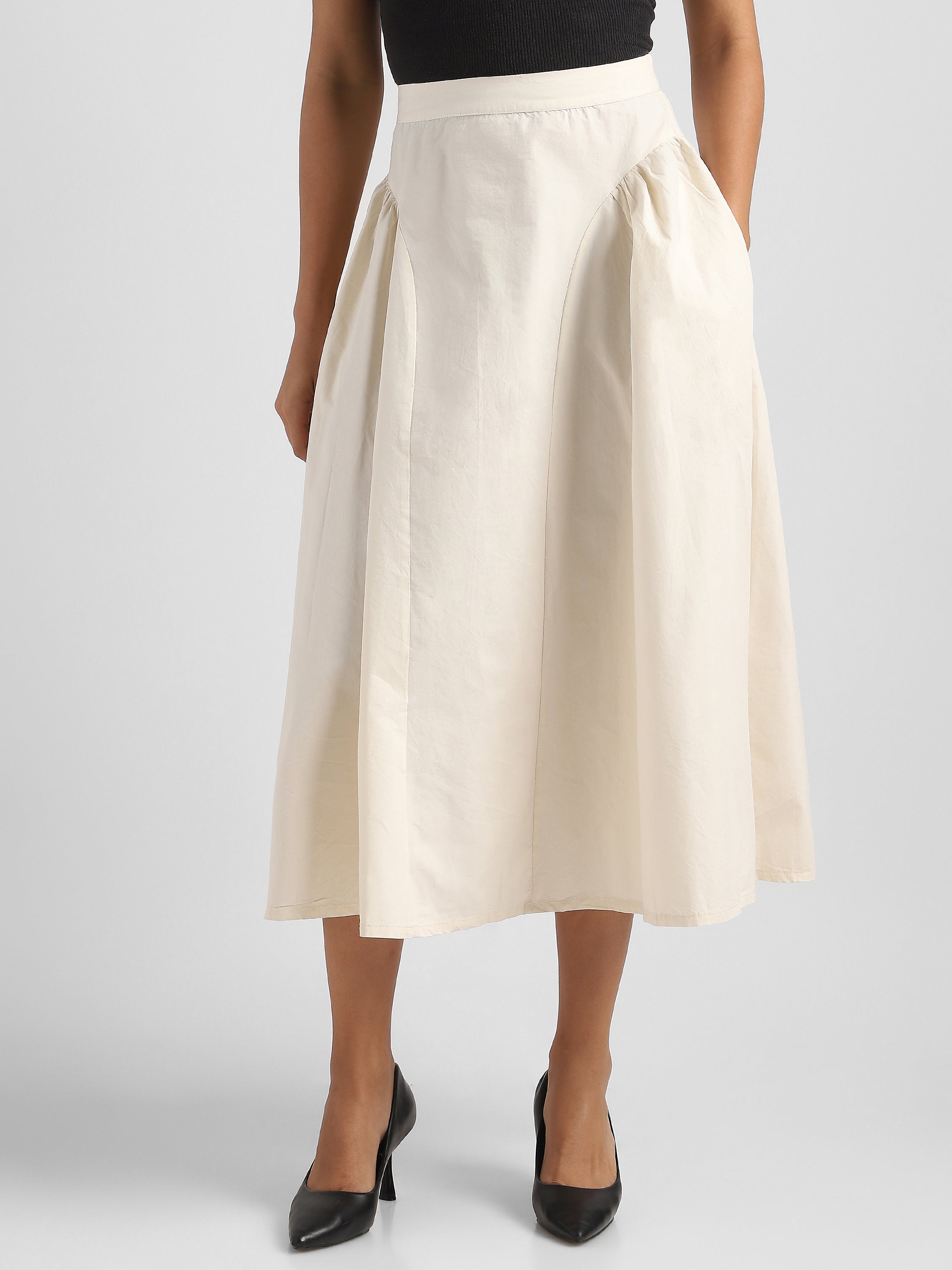 Women White Flared Maxi Skirt