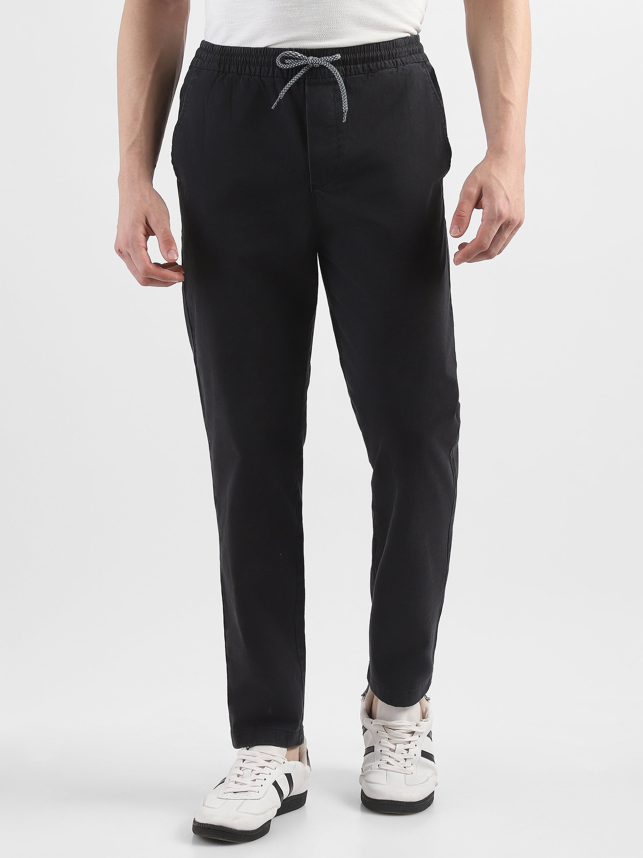 Men Black Cotton Blend Pants