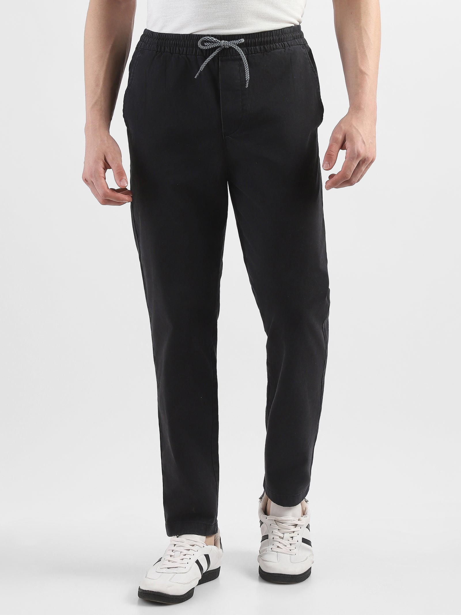 Men Black Cotton Blend Pants