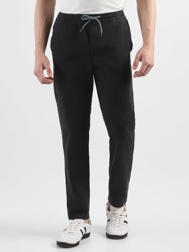 Men Black Cotton Blend Pants