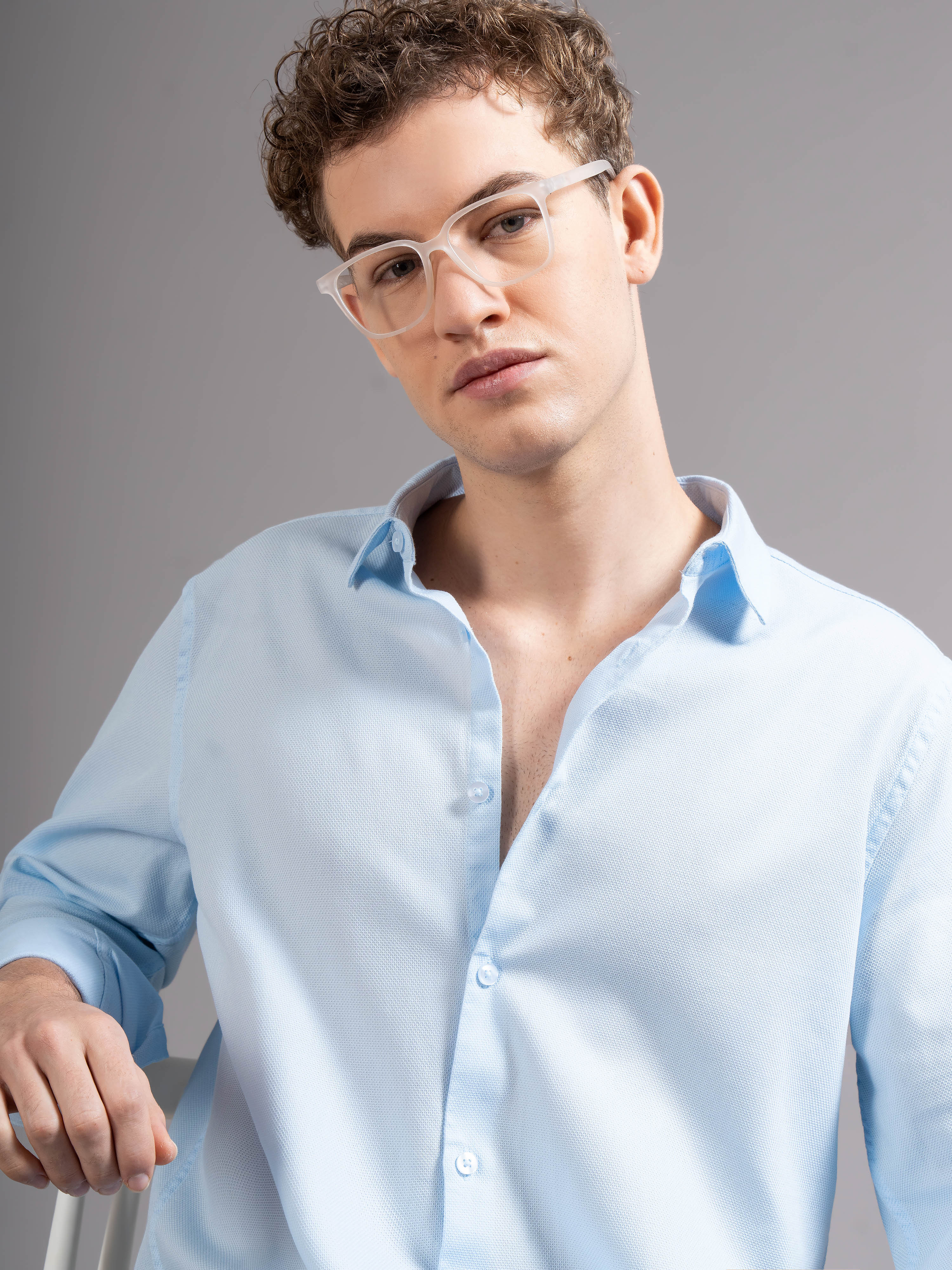 Men Blue Cotton Shirt