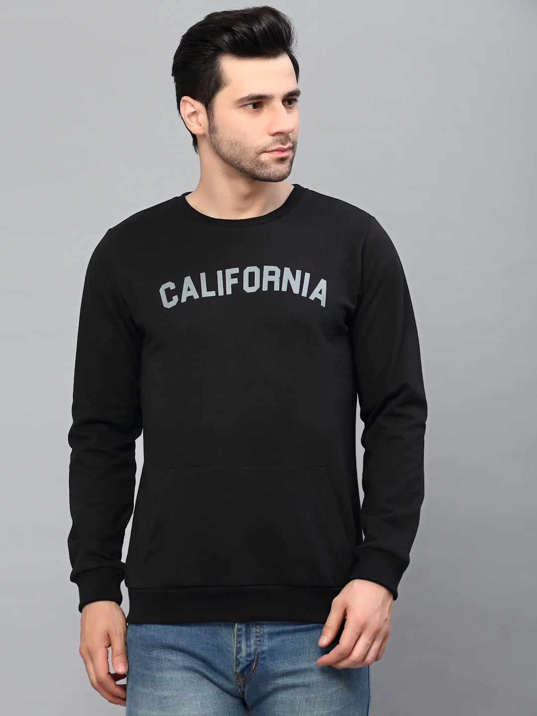 Men Printed Round Neck Fleece Sweatshirt