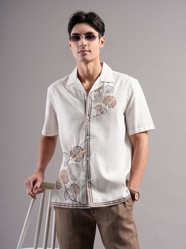 Men Cream Printed Casual Shirt