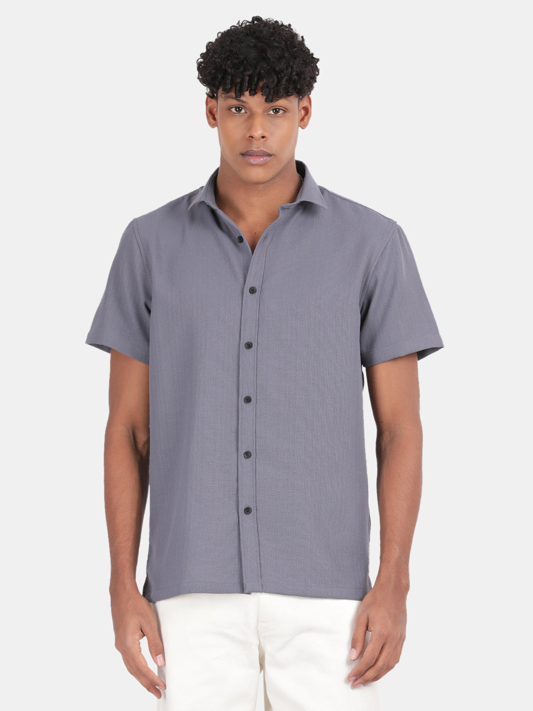 Men White Slim Fit Spread Collar Half Sleeve Casual Shirt