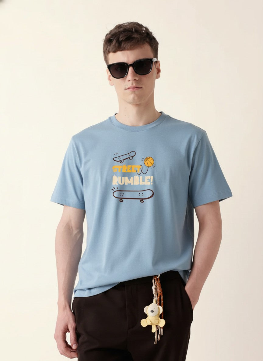 Men Cotton Ice Blue T-Shirt