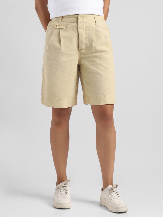 Women Beige Linen Blend Shorts