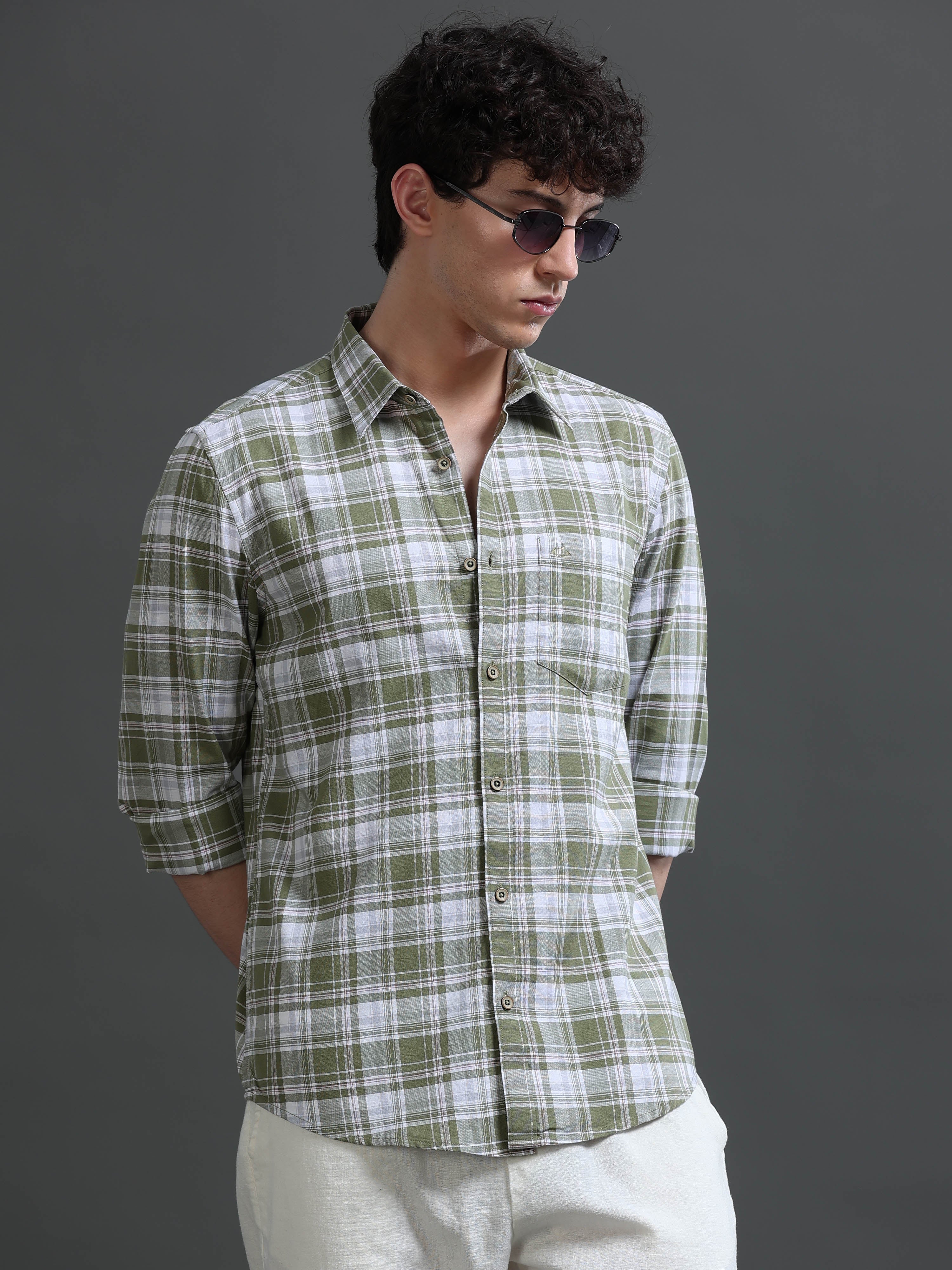 Men Green Check Shirt