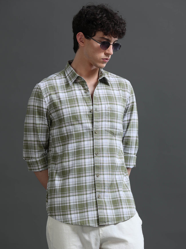 Men Green Check Shirt