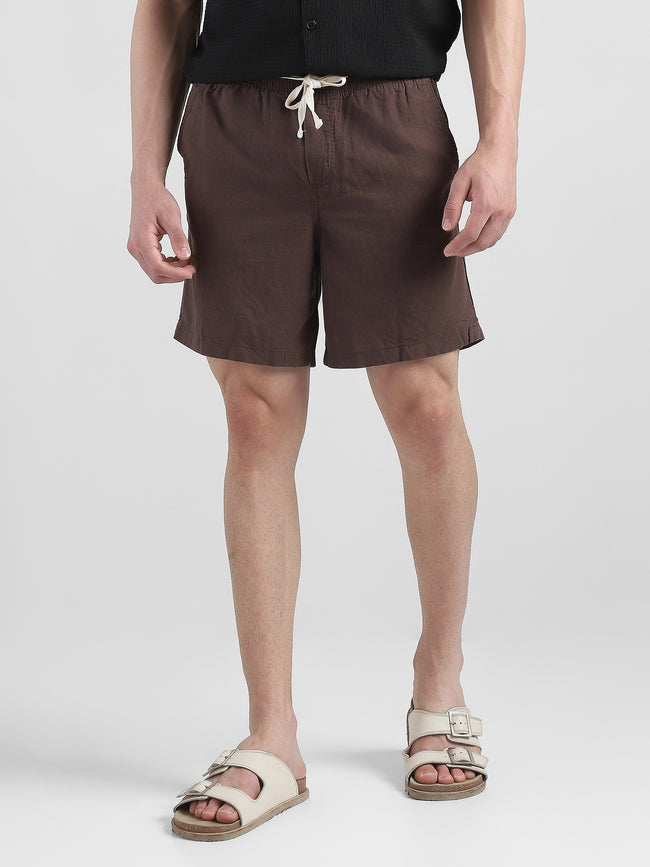 Men Brown Regular Fit Cotton Blend Shorts