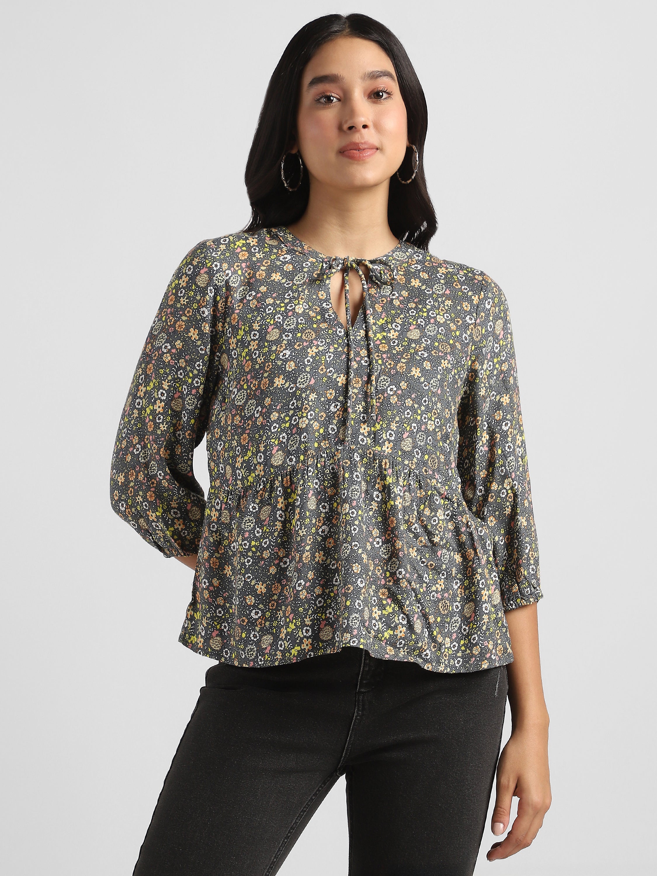 Women Grey Floral Printed Top