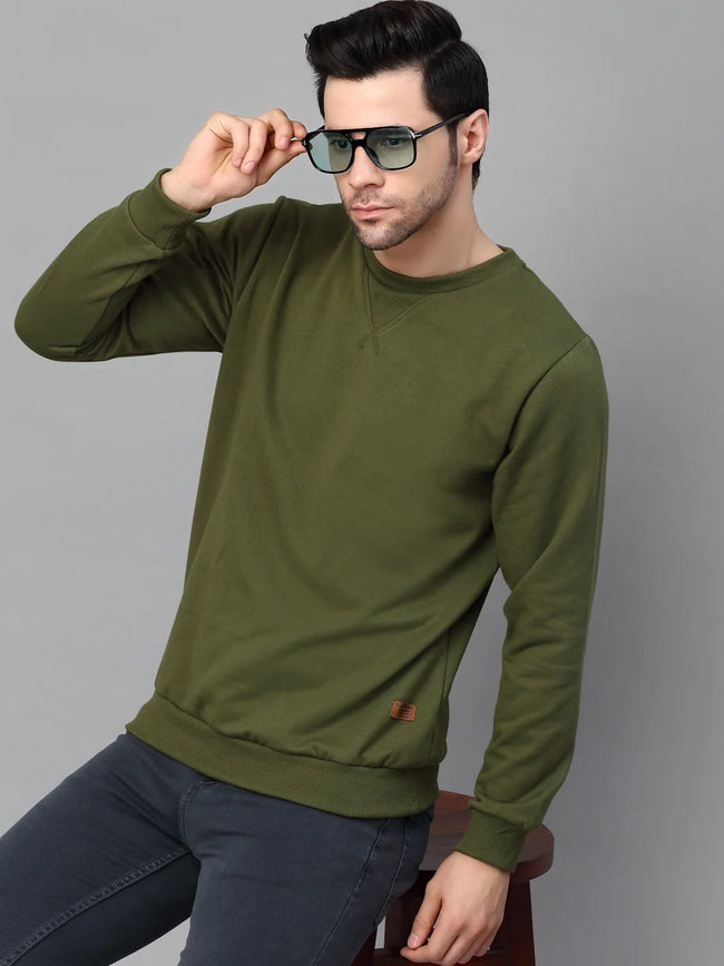 Men Neck Stitch Detail Basic Fleece Sweatshirt