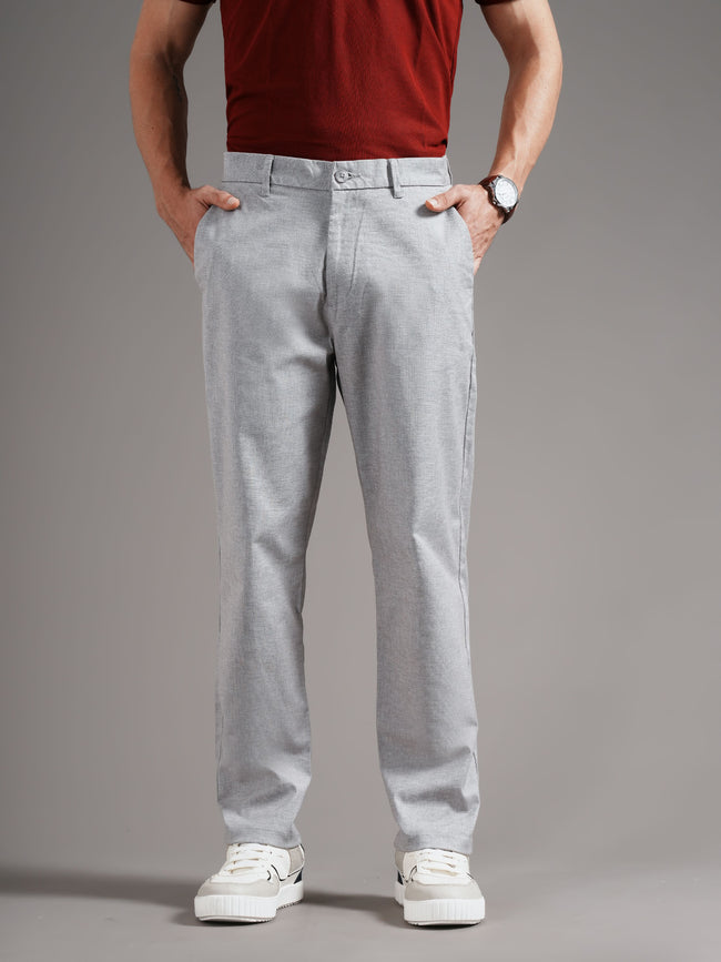 Men Grey Straight Fit Trousers