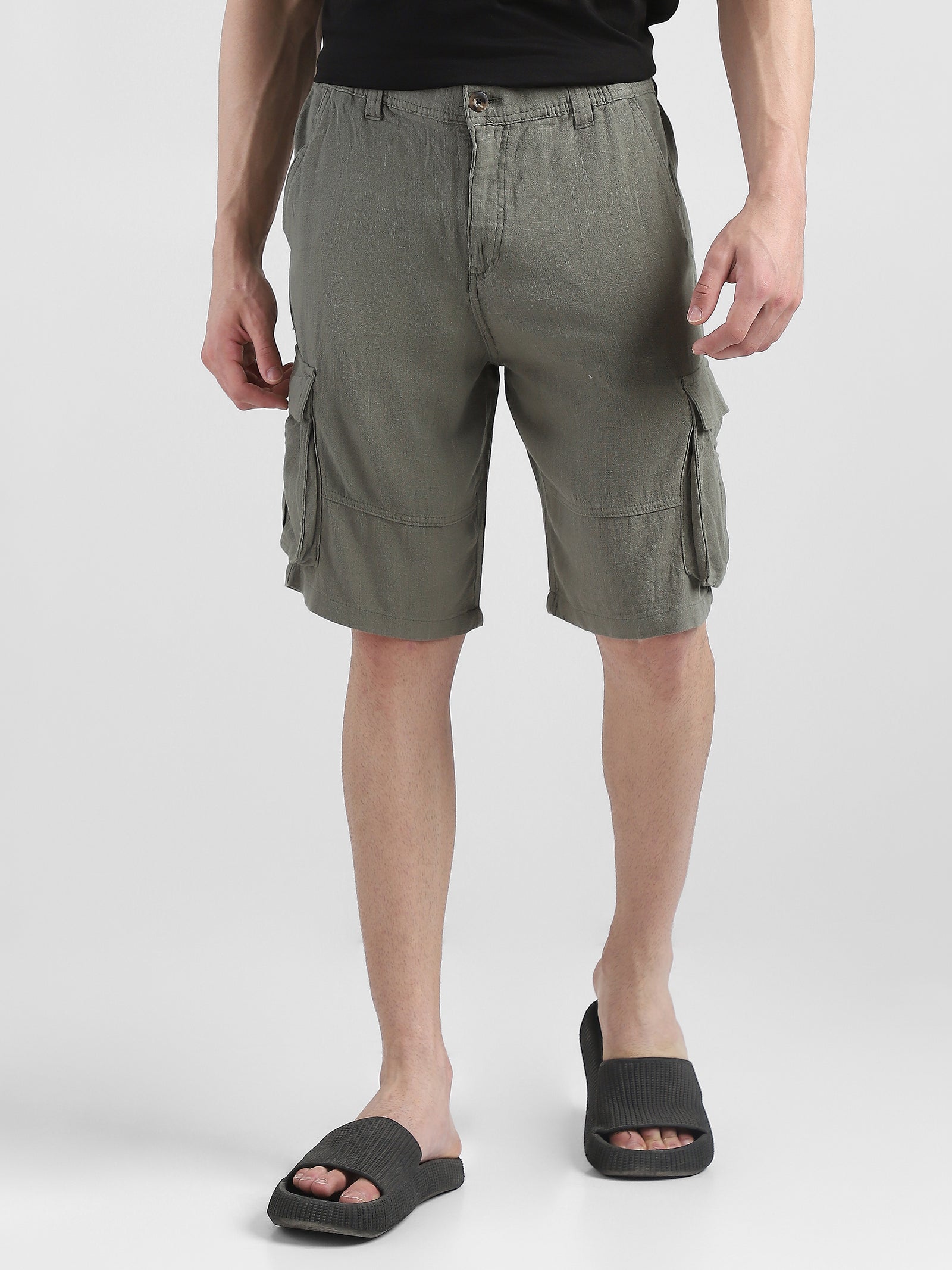 Men Olive Cargo Shorts