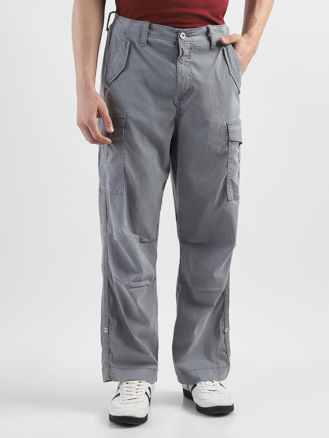 Men Light Grey Mid Rise Comfort Fit Cargo with 6 pockets