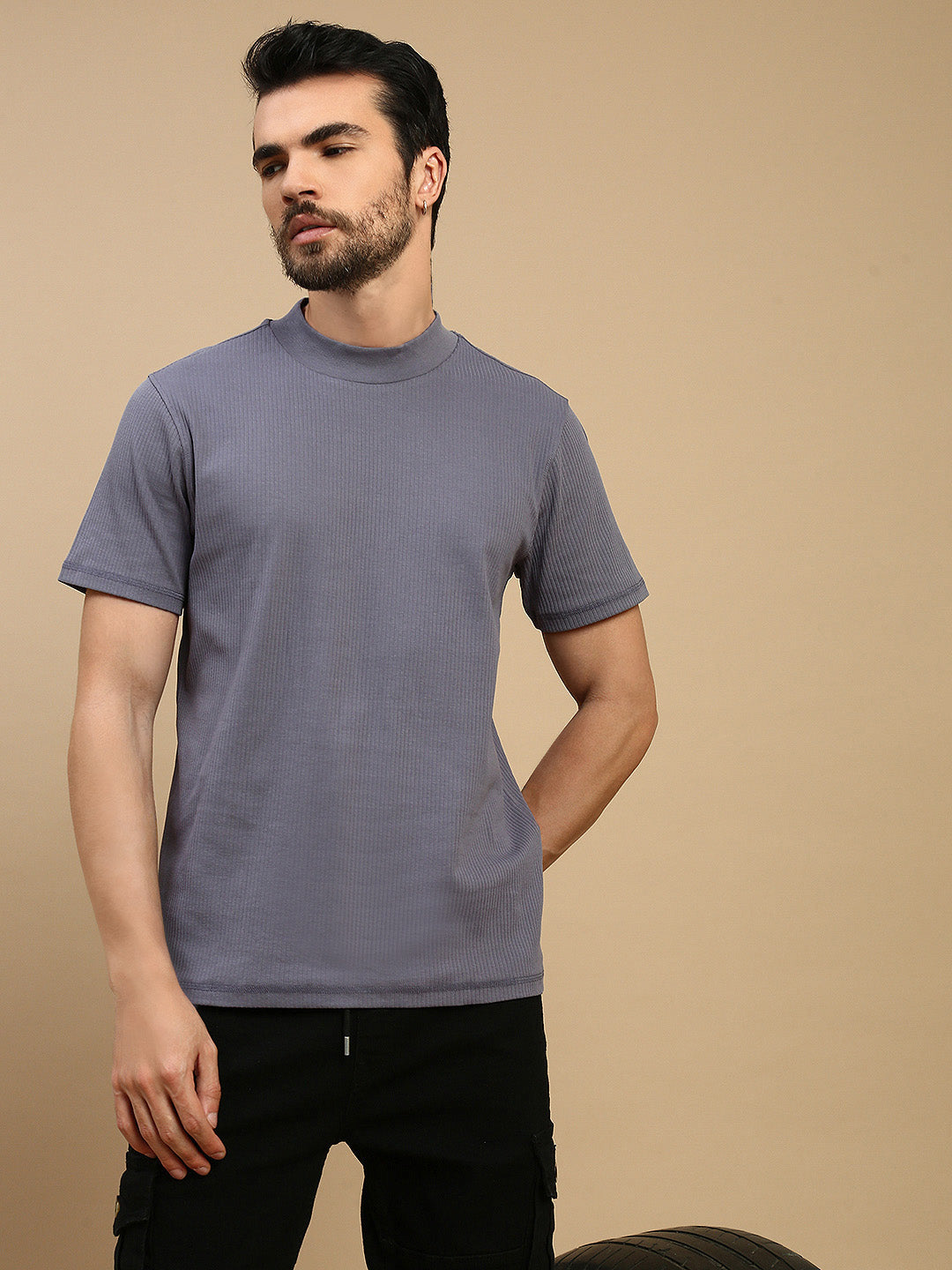 Men Blue Basic Crew Neck T-Shirt