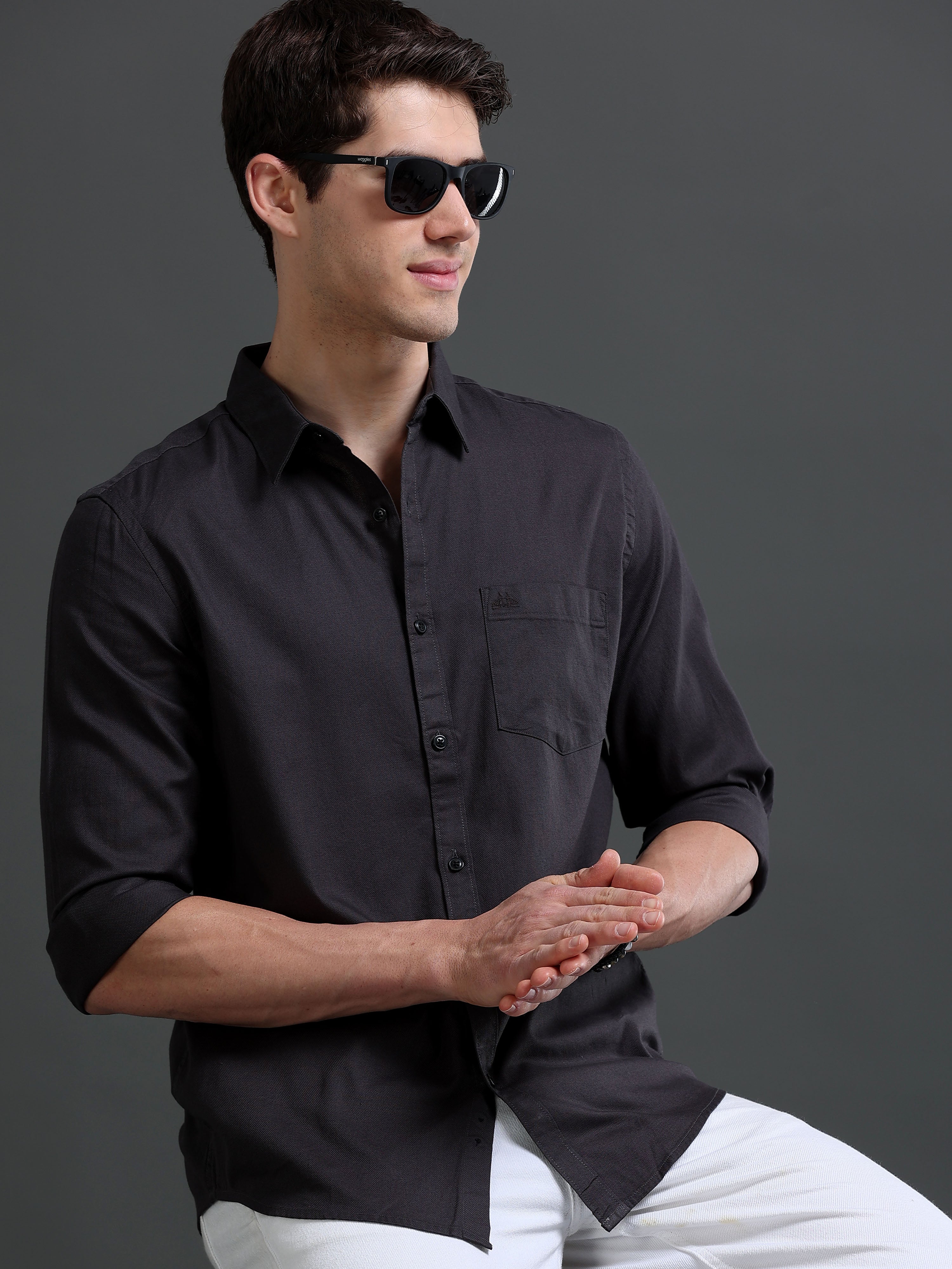 Men Grey Dobby Shirt