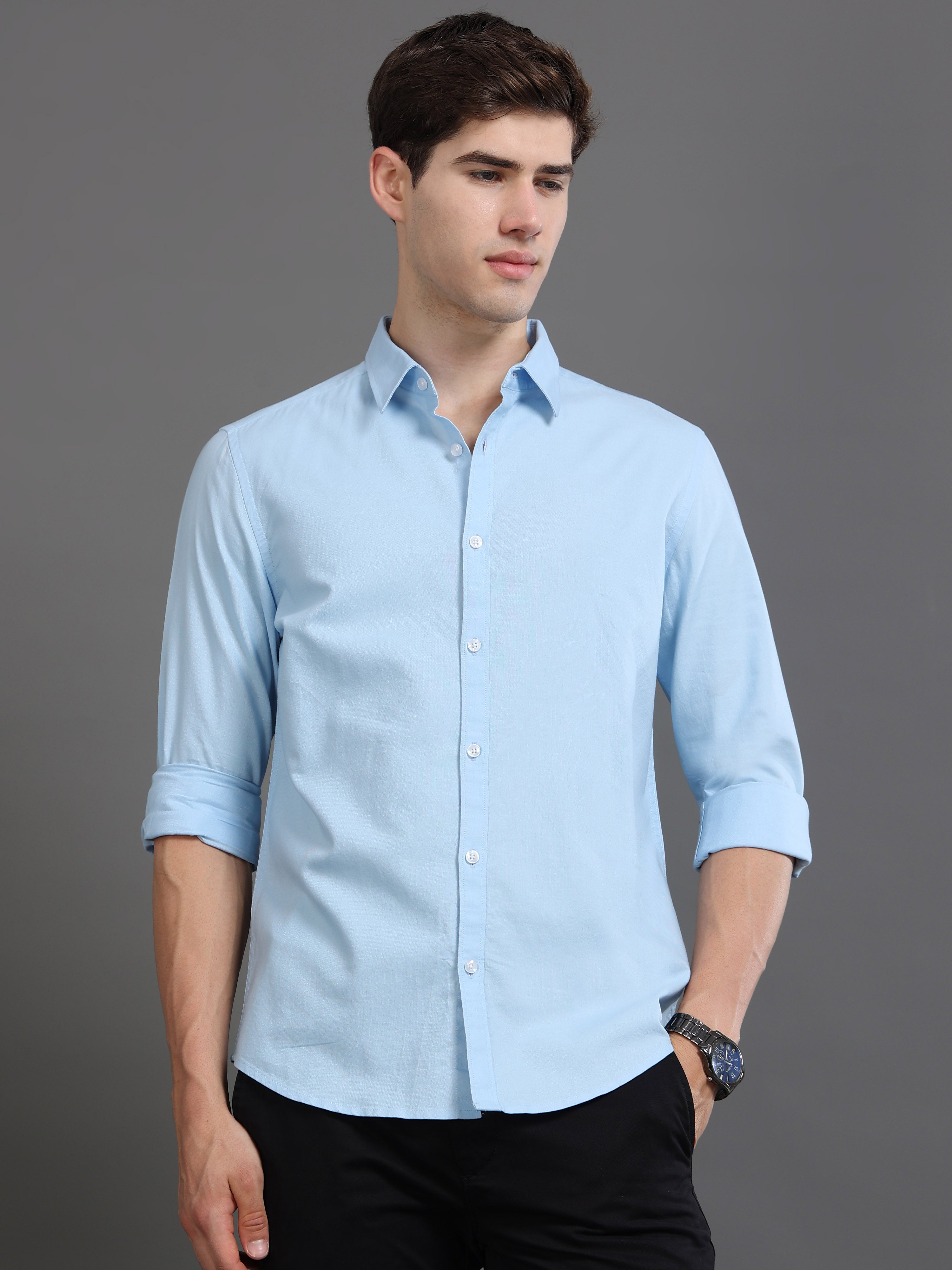 Men Blue Plain Shirt