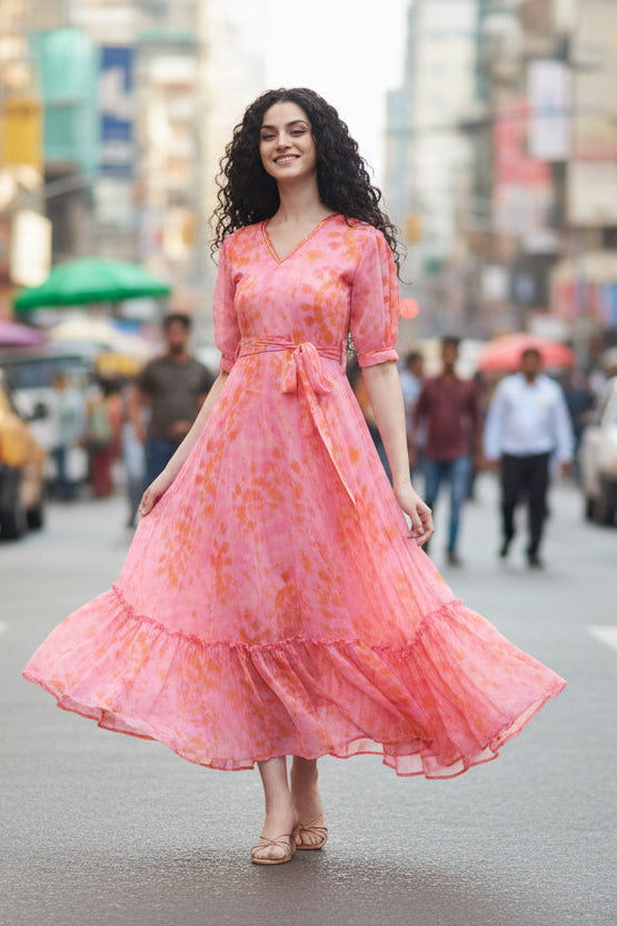 Women Pink Abstract Print Dress