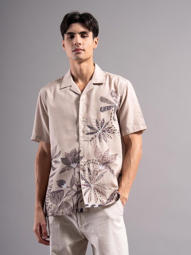 Men Beige Printed Casual Shirt