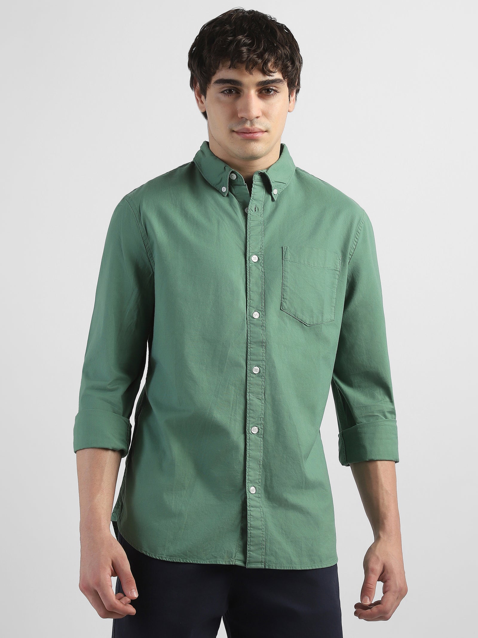 Men Green Regular Fit Spread Collar Shirt