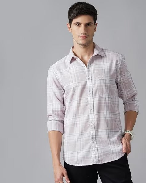 Men White Checked Slim Fit Shirt