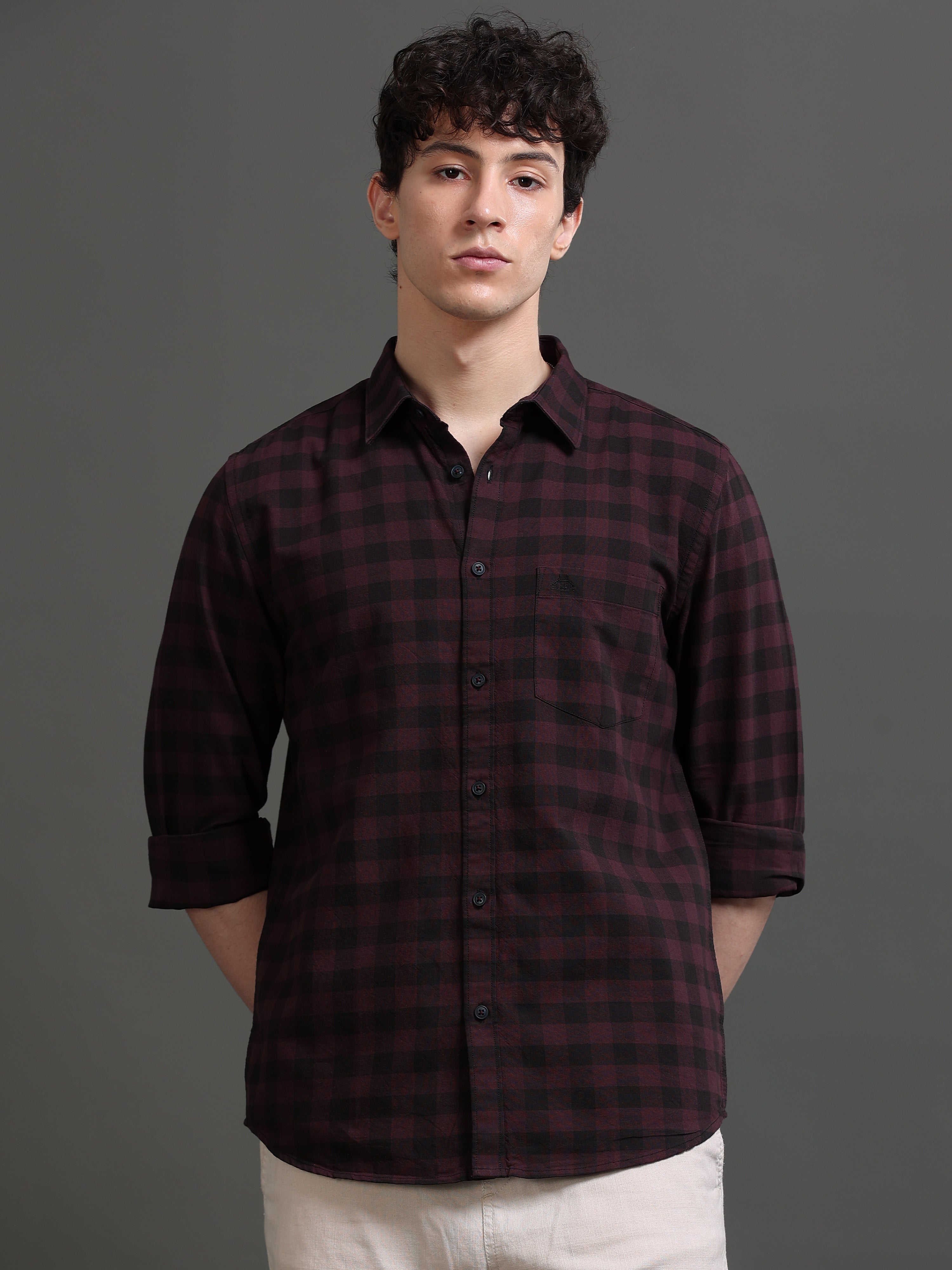 Men Purple Checked Shirt