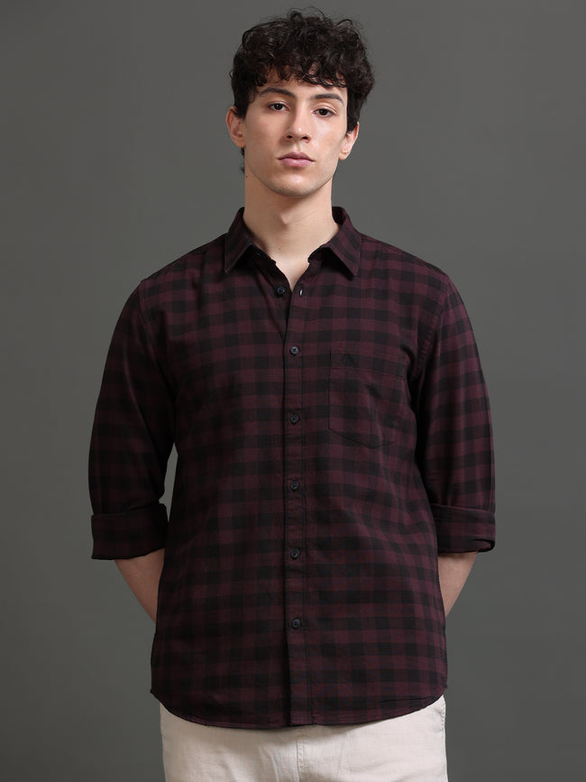 Men Purple Checked Shirt