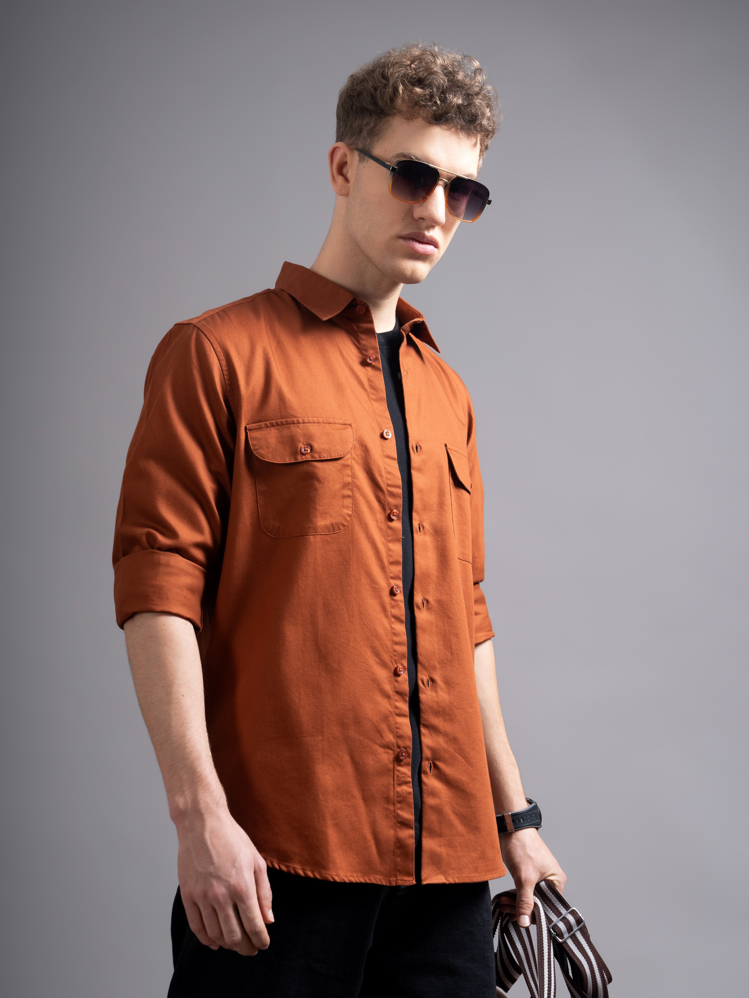 Men Rust Casual Shirt