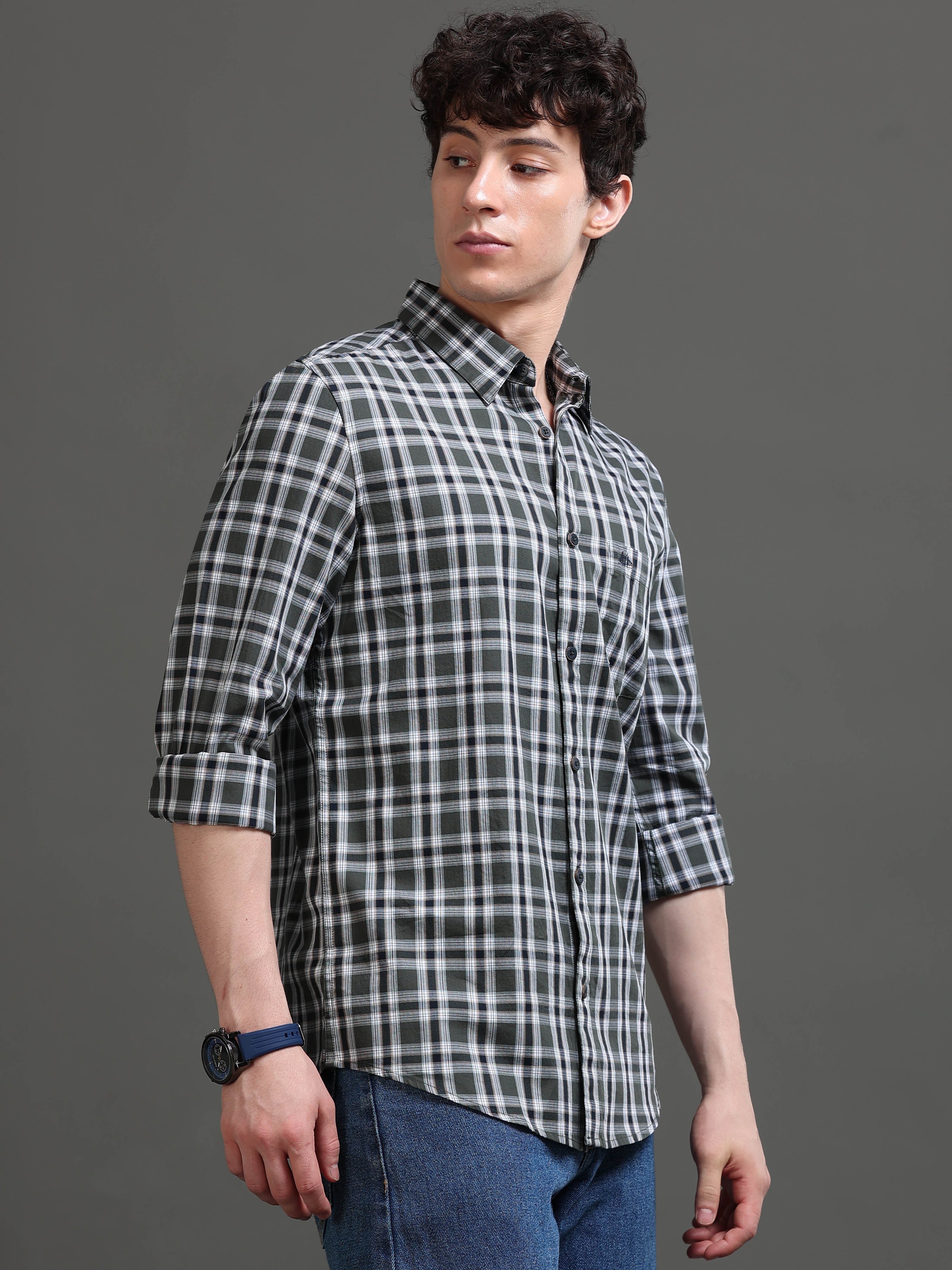 Men Green Checked Shirt