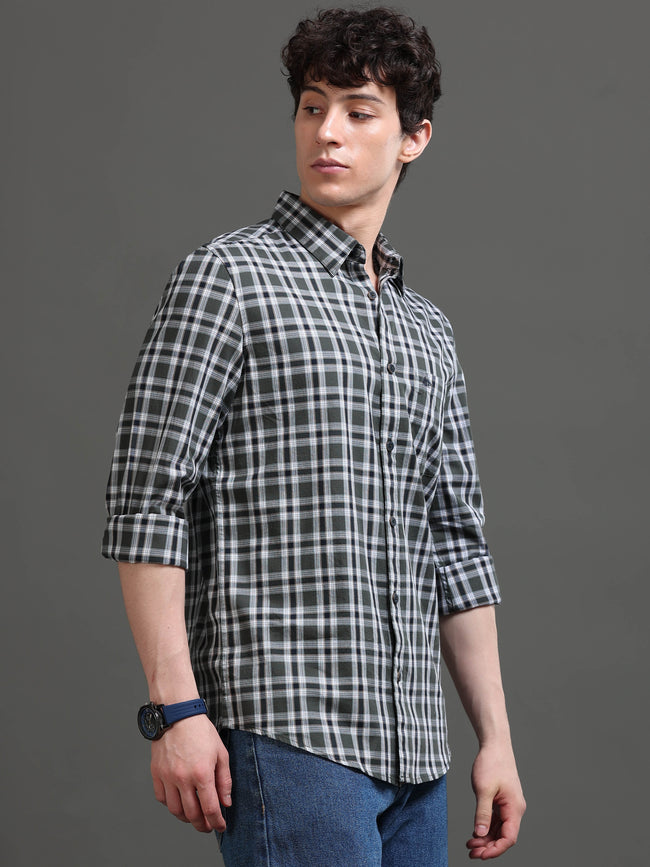 Men Green Checked Shirt