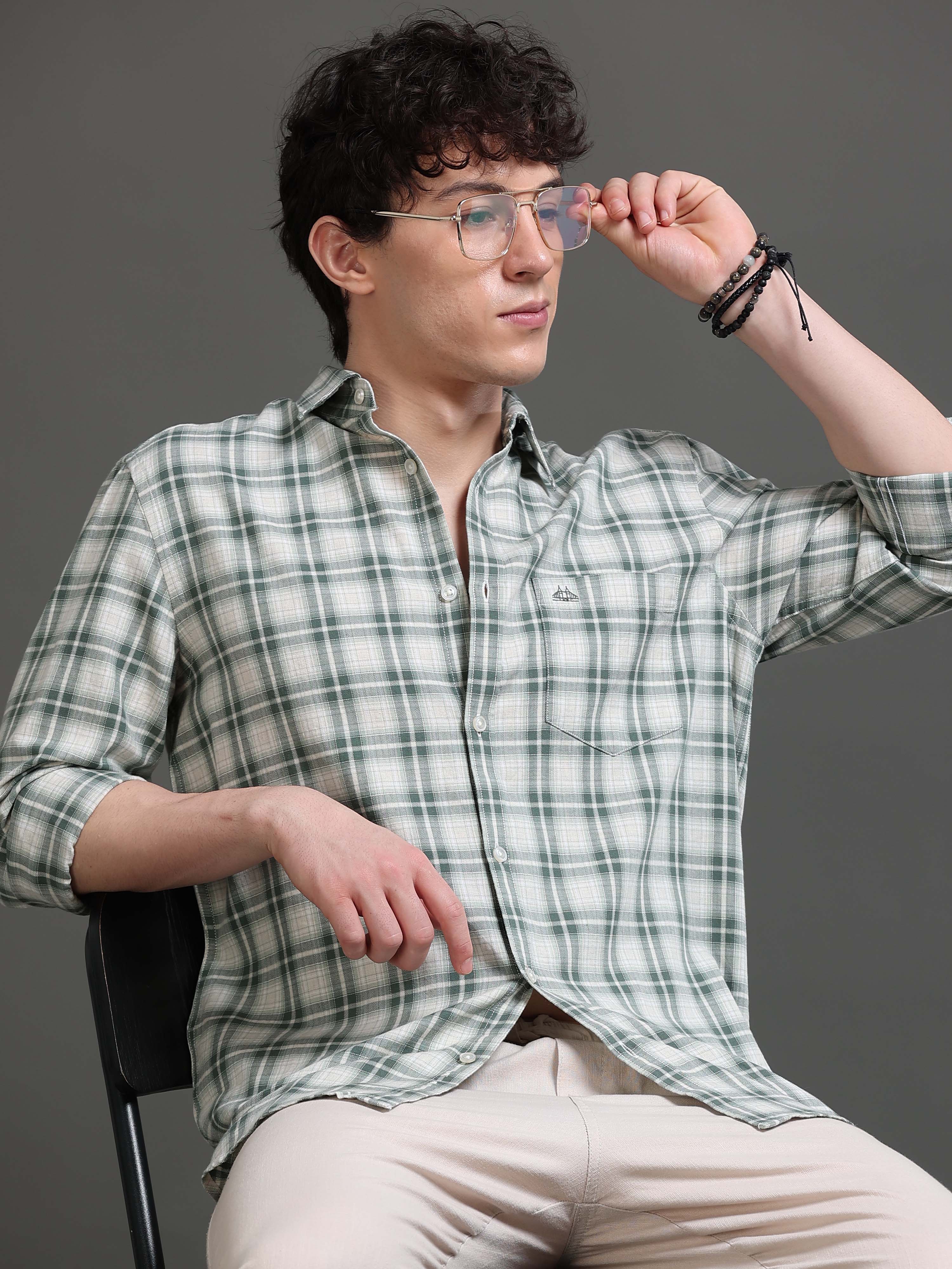 Men Green Checked Shirt
