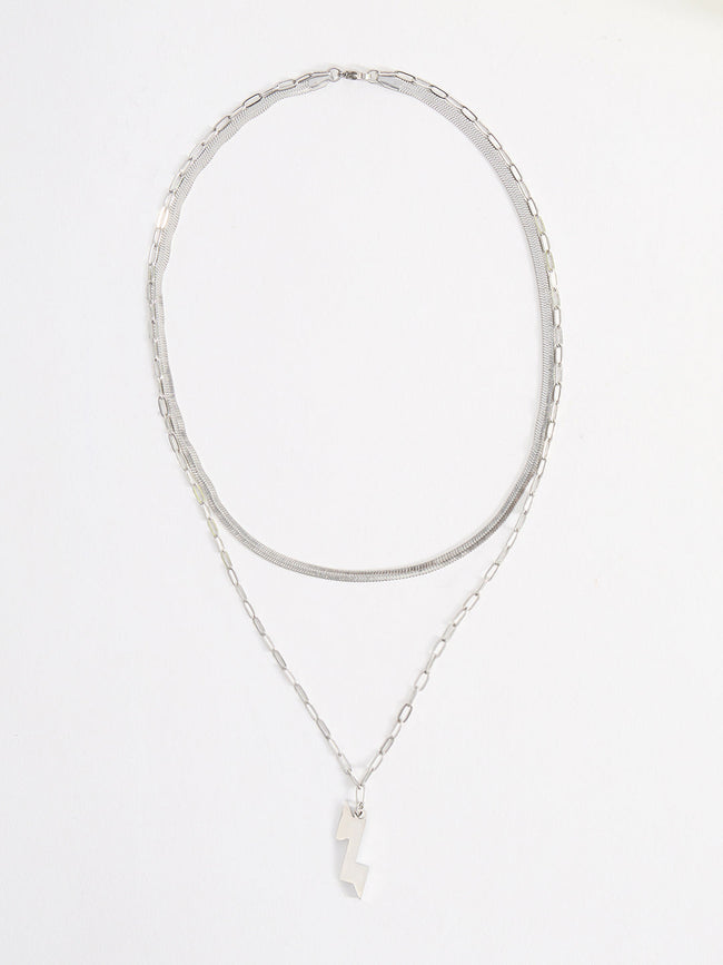 Men Lightning Bolt Pendant Chain With Lobster Closure