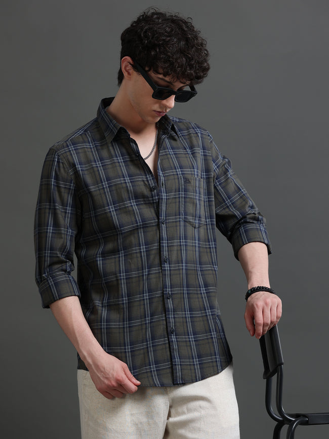 Men Green Check Shirt