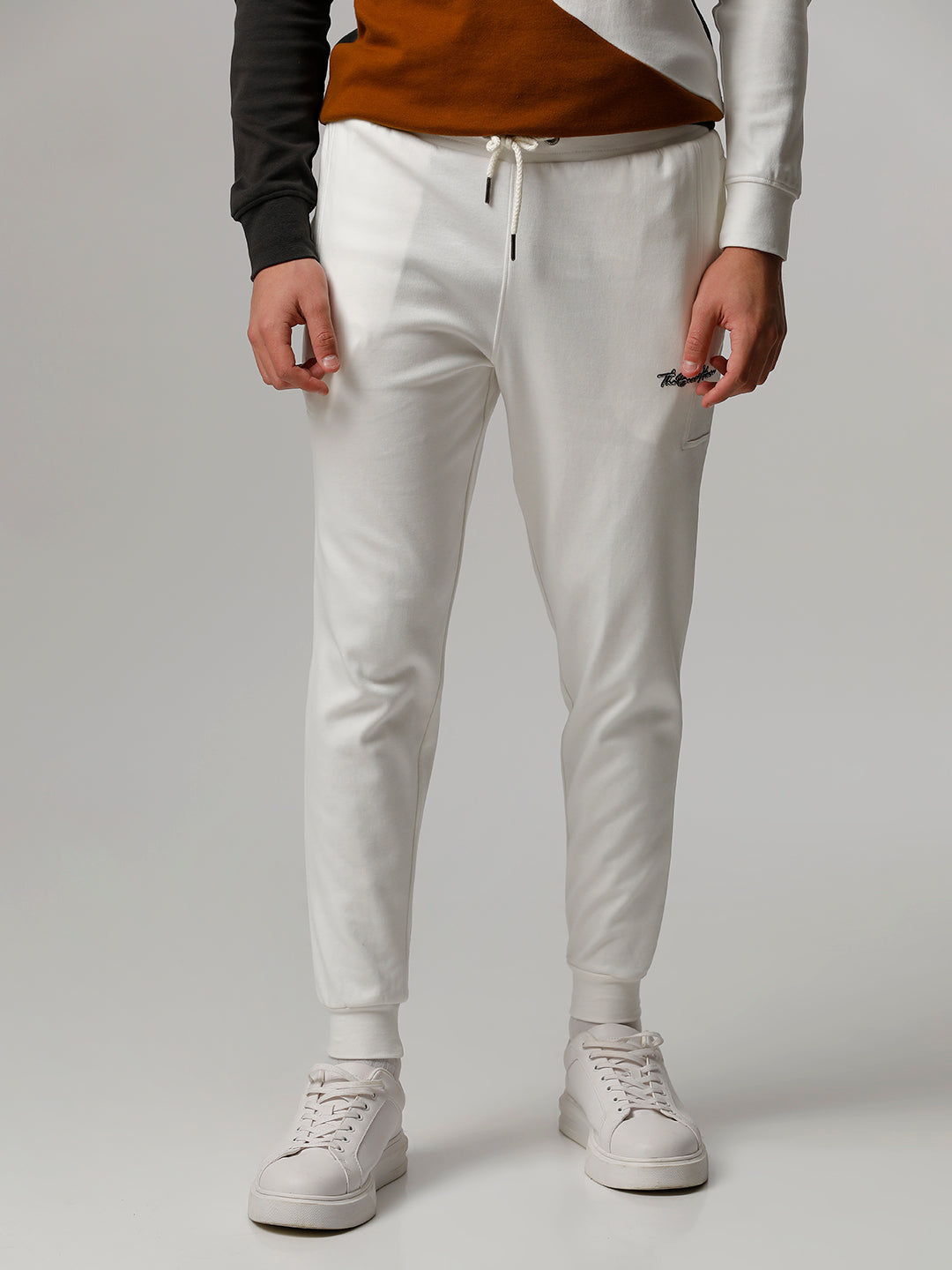 Men Ardor Edition White Solid Slim Fit Track Pants