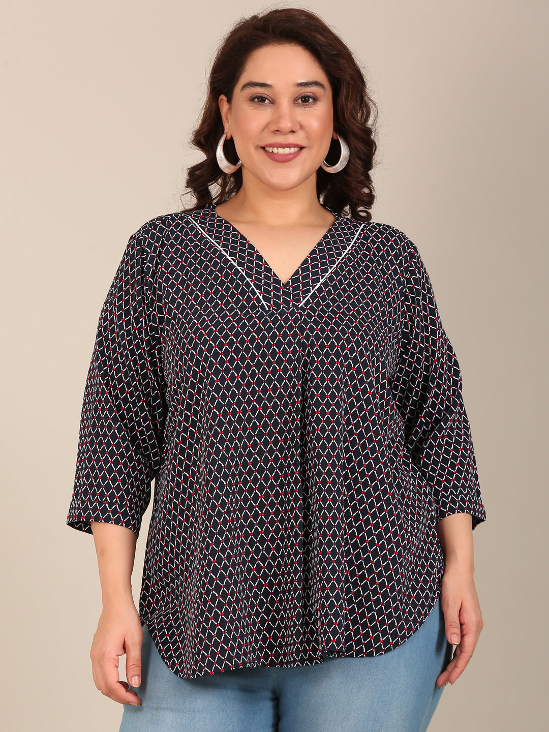 Women Navy Geometric Printed Top