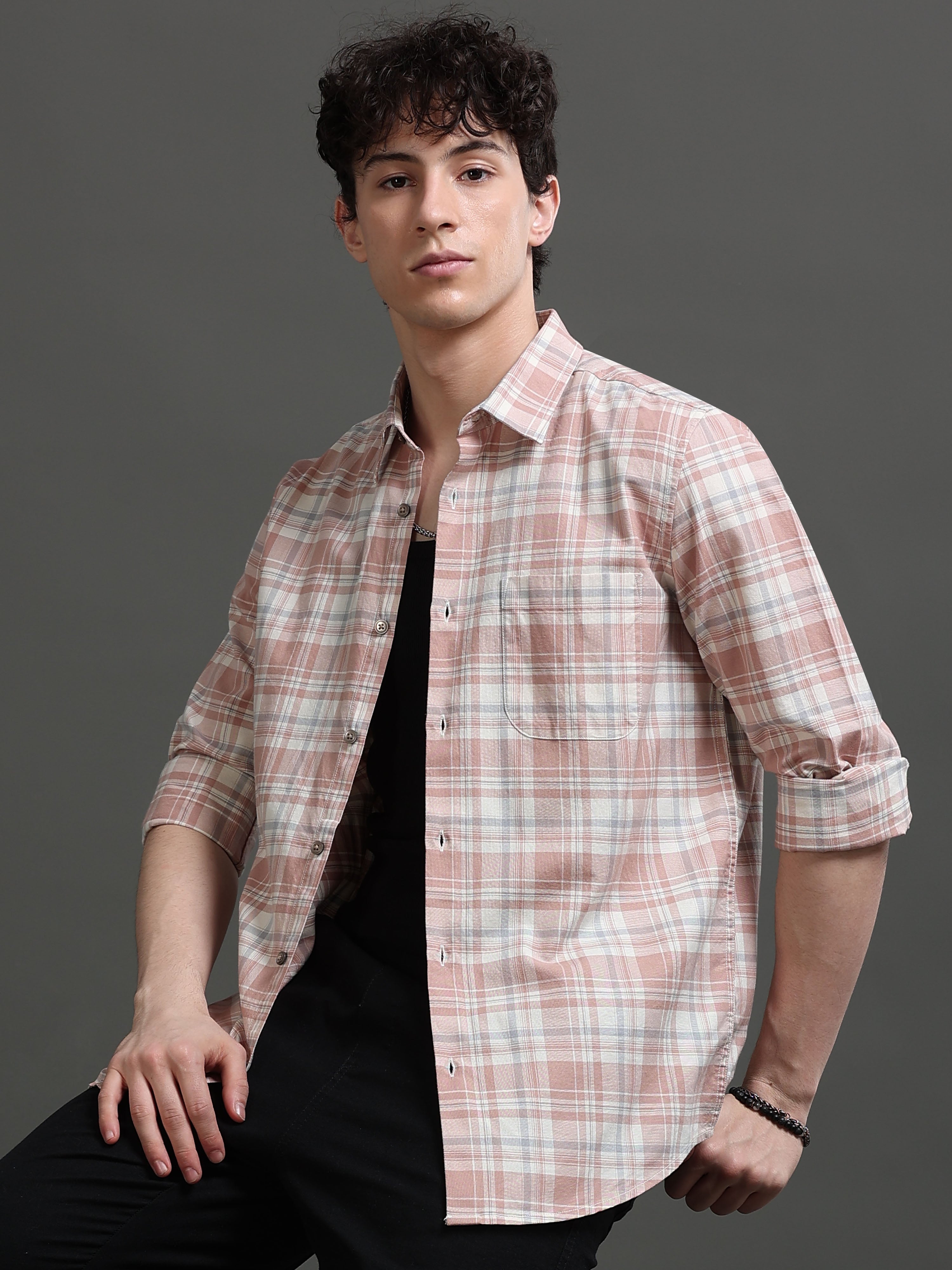 Men Taupe Check Shirt