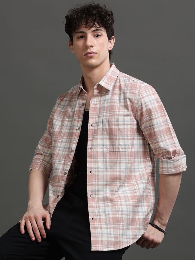 Men Taupe Check Shirt
