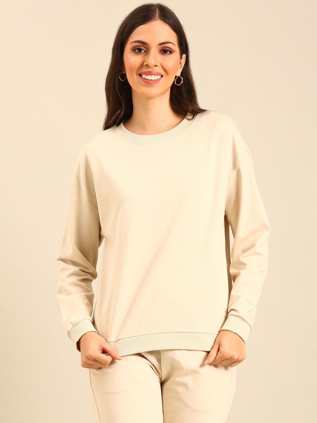 Women Cream Winter Sweatshirt