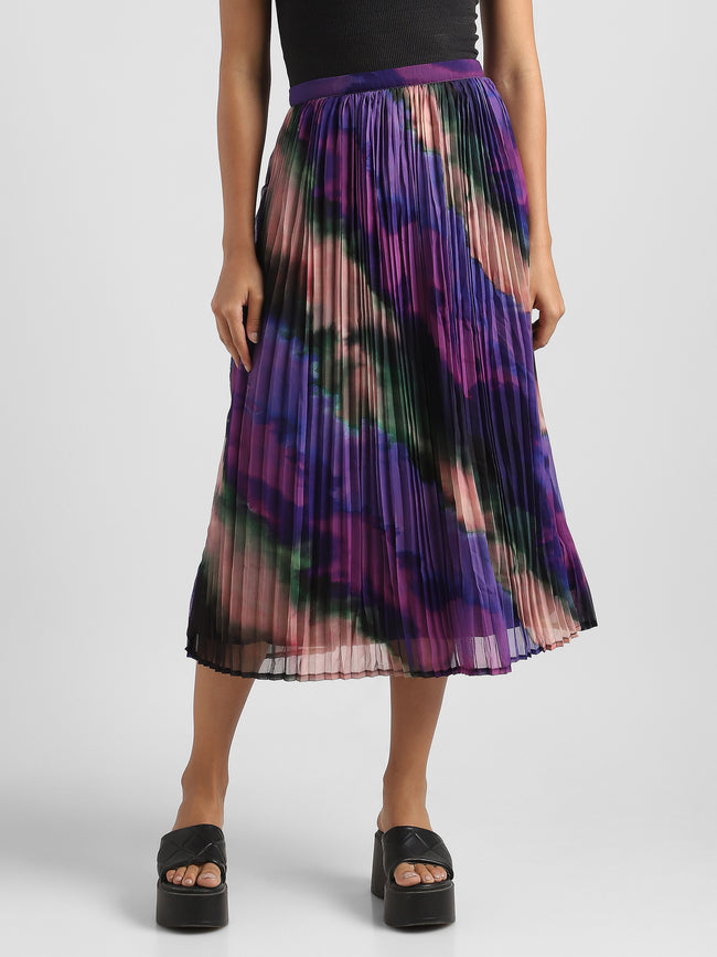 Women Printed Pleated Maxi Skirt