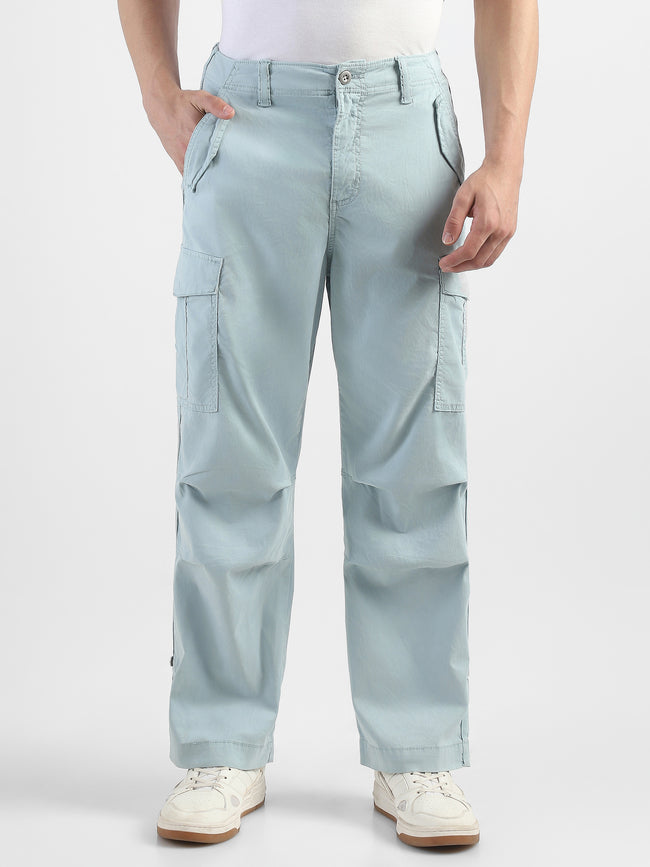 Men Light Blue Mid Rise Comfort Fit Cargo with 6 pockets