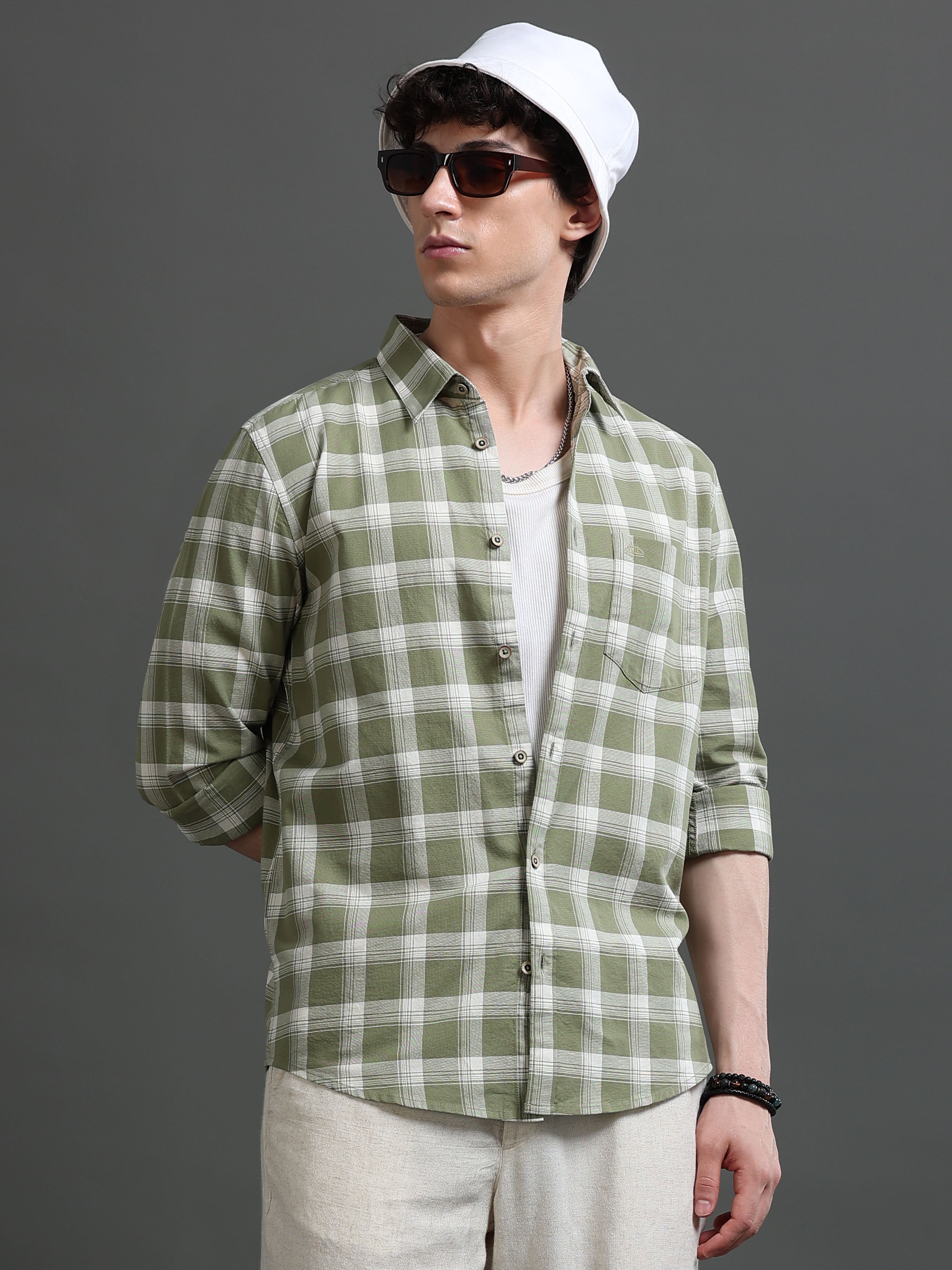Men Green Check Shirt