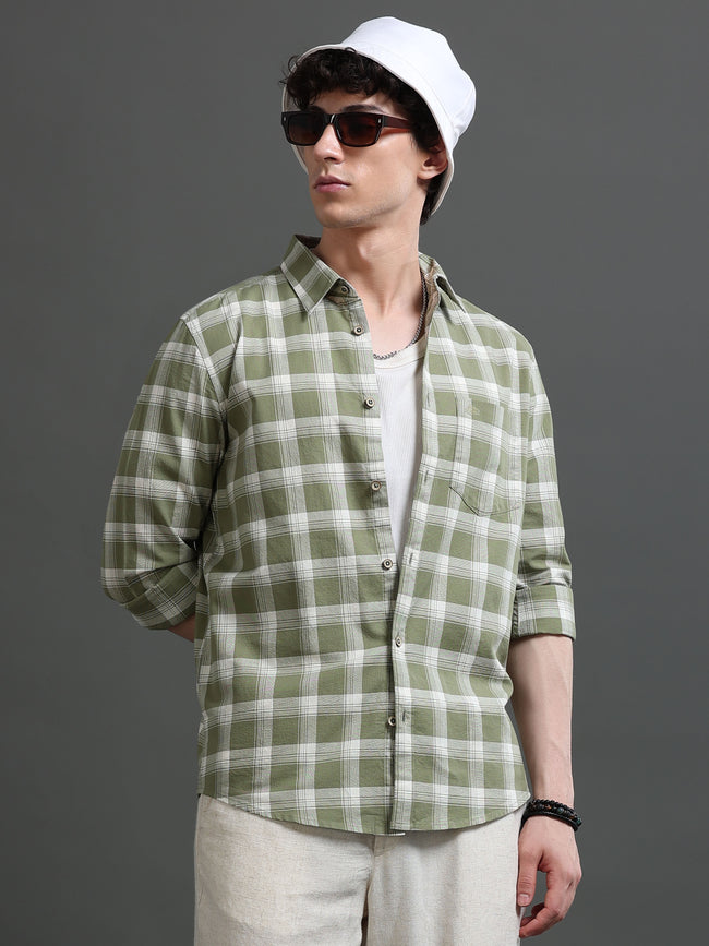 Men Green Check Shirt