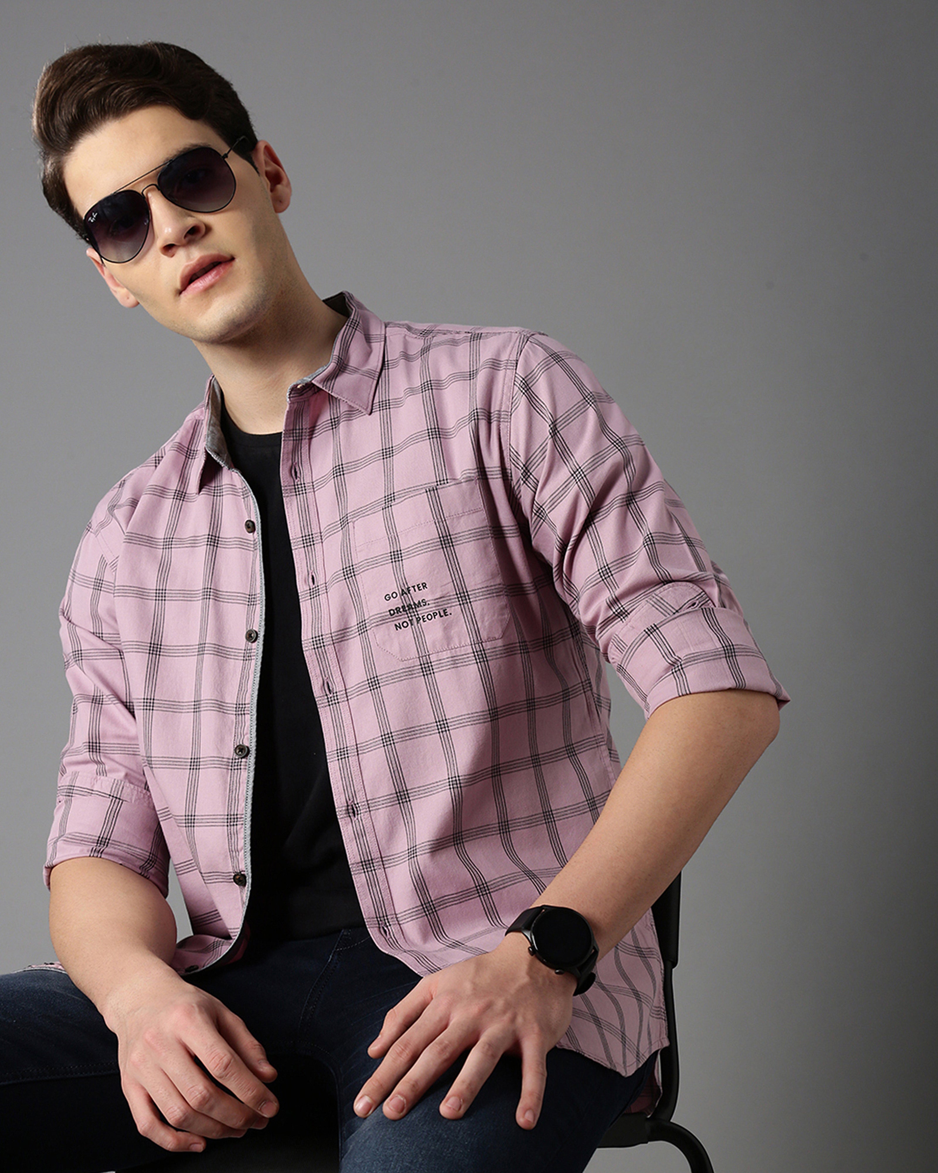 Men Pink Cotton Slim Shirt